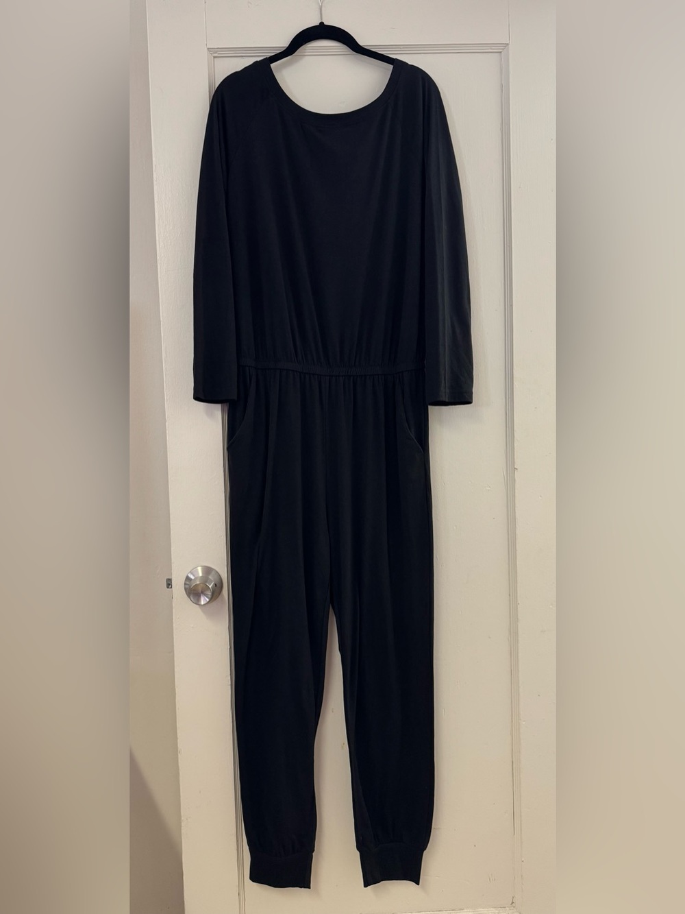 Pretty Garden Jumpsuit casual long sleeve wide neck elastic waist pockets NEW L - Picture 8 of 14
